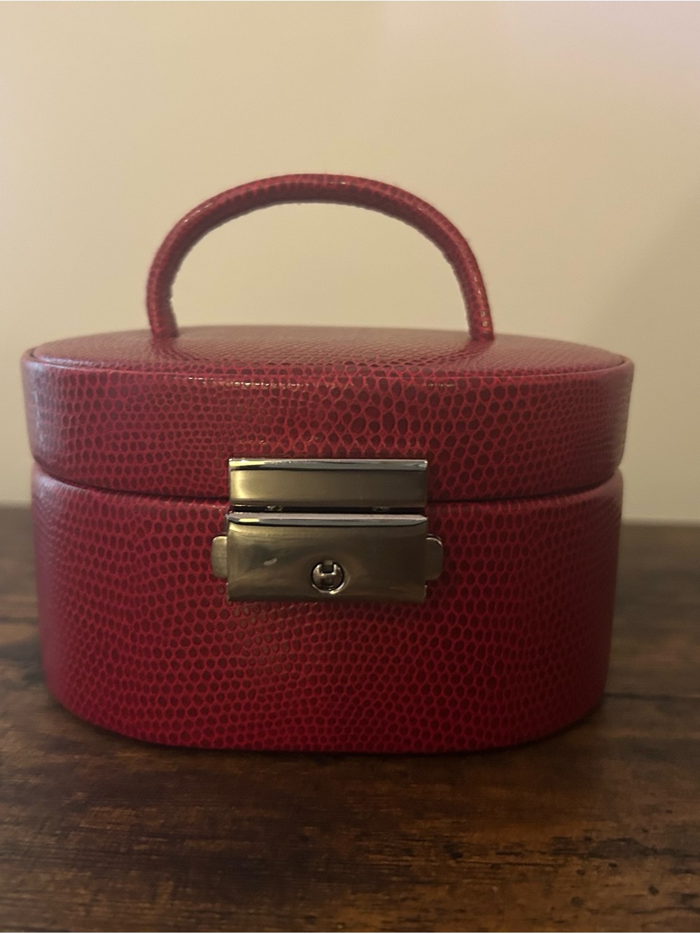 Red Compact Travel Jewelry Case with Top Handle